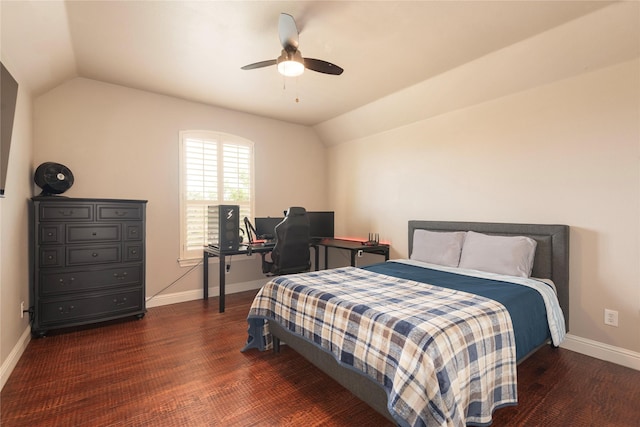 4016 Muscovy Dr, Mckinney, TX 75072 - bedroom with vaulted ceiling, baseboards, wood finished floors, a desk, and ceiling fan