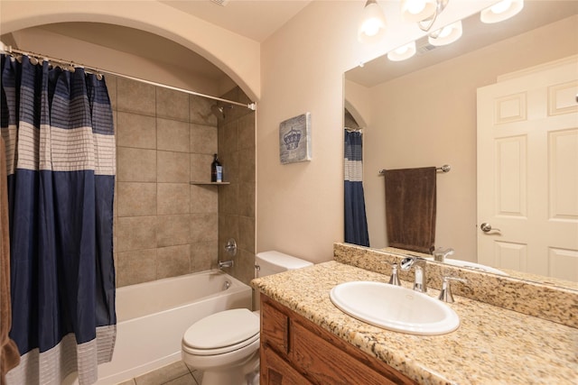 4016 Muscovy Dr, Mckinney, TX 75072 - bathroom featuring toilet, shower / bath combination with curtain, vanity, and tile patterned flooring