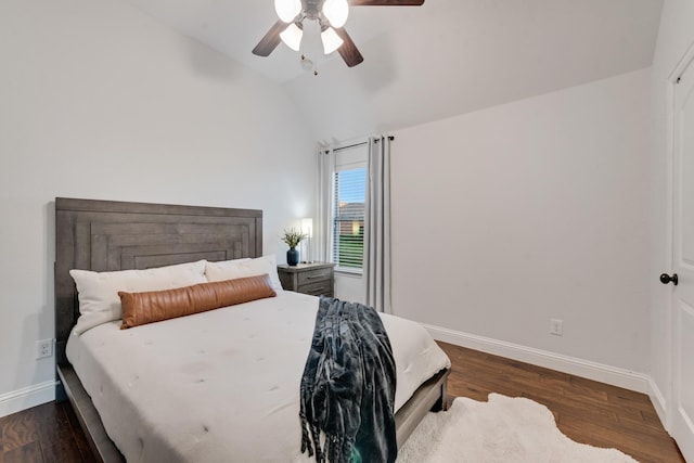 308 Pioneer Ct, Mclendon Chisholm, TX 75032 - bedroom with lofted ceiling, baseboards, dark wood-type flooring, and ceiling fan