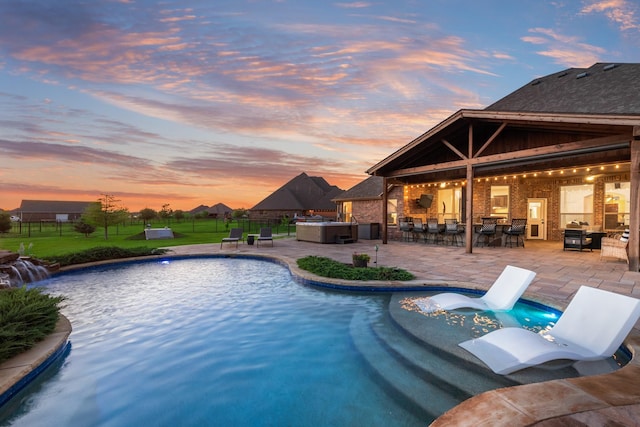 308 Pioneer Ct, Mclendon Chisholm, TX 75032 - outdoor pool with a hot tub, a patio area, and fence