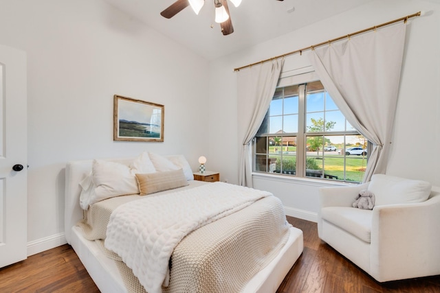 308 Pioneer Ct, Mclendon Chisholm, TX 75032 - bedroom featuring baseboards, wood finished floors, vaulted ceiling, and a ceiling fan