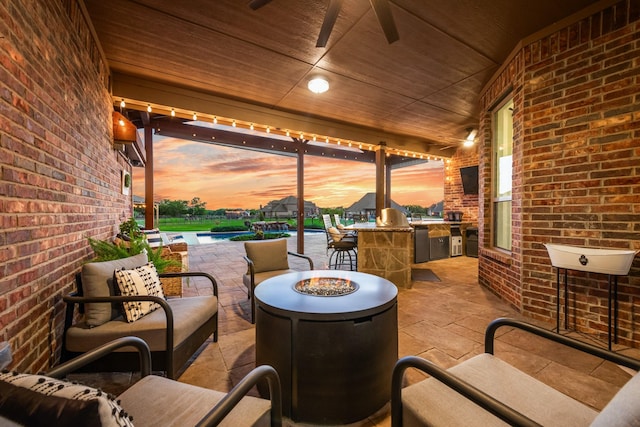 308 Pioneer Ct, Mclendon Chisholm, TX 75032 - view of patio / terrace with area for grilling, an outdoor pool, ceiling fan, and an outdoor living space with a fire pit