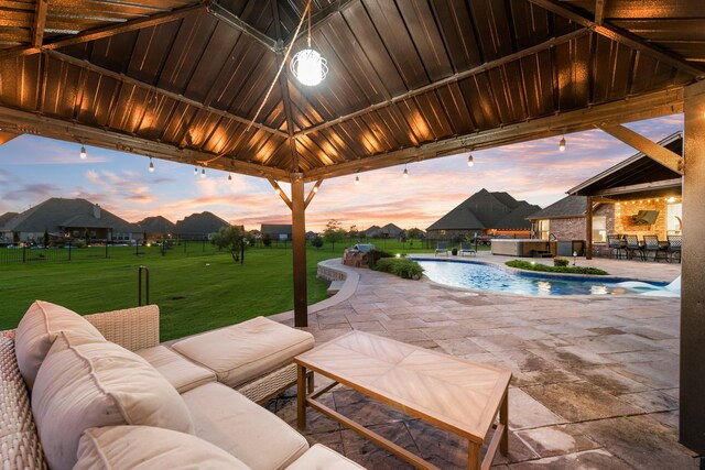 308 Pioneer Ct, Mclendon Chisholm, TX 75032 - view of patio / terrace featuring an outdoor living space, an outdoor pool, a gazebo, and outdoor dining space