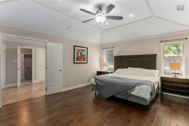 7610 Bantry Cir, Dallas, TX 75248 - bedroom with lofted ceiling, wood-type flooring, recessed lighting, multiple windows, and baseboards
