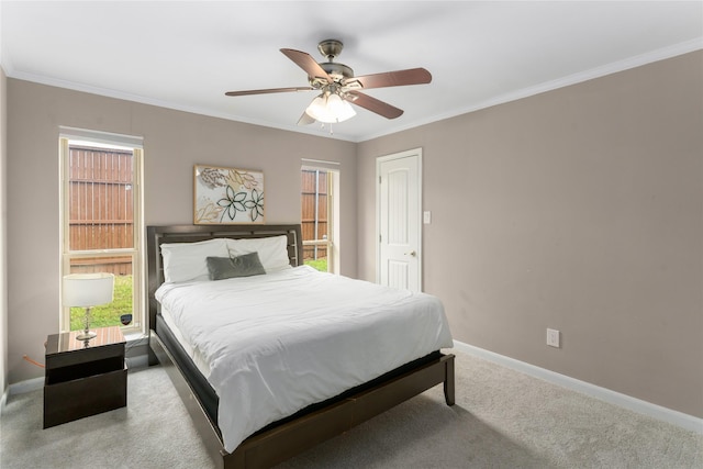 7610 Bantry Cir, Dallas, TX 75248 - carpeted bedroom featuring baseboards, crown molding, and a ceiling fan