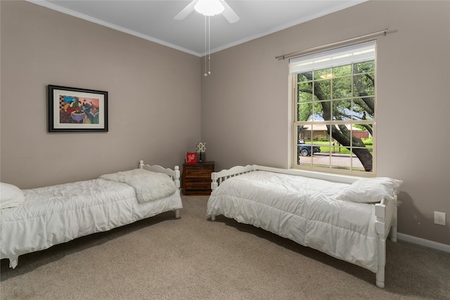 7610 Bantry Cir, Dallas, TX 75248 - carpeted bedroom featuring crown molding, ceiling fan, and baseboards