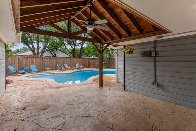 7610 Bantry Cir, Dallas, TX 75248 - view of pool featuring a ceiling fan, a patio area, and a fenced backyard