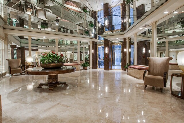 common area with a high ceiling