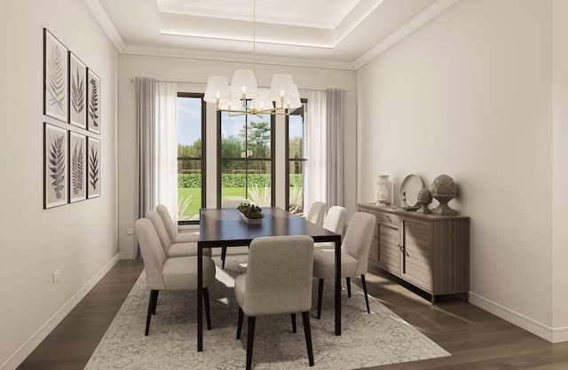 TBDSutton Preserve Street, Weatherford, TX 76085 - dining area with a chandelier, a raised ceiling, dark wood-style flooring, and baseboards
