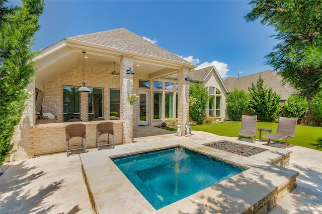 2406 Capitol Pl, Melissa, TX 75454 - view of pool with a ceiling fan, a patio area, an outdoor fire pit, and a lawn