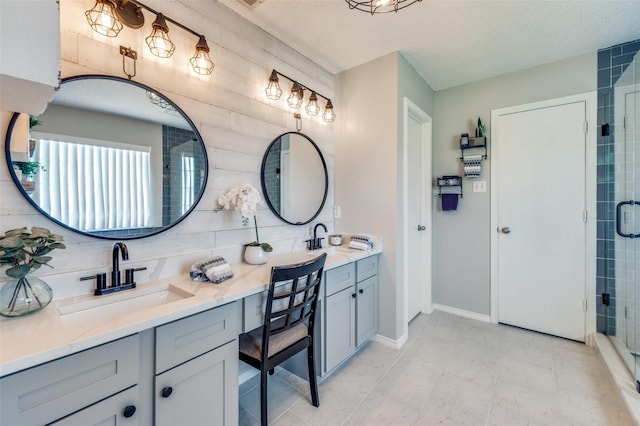1361 Daffodil Ln, Lewisville, TX 75077 - bathroom with double vanity, a shower stall, and baseboards