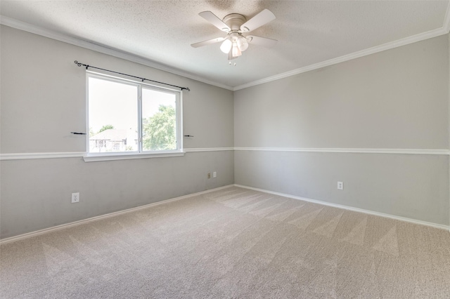 1361 Daffodil Ln, Lewisville, TX 75077 - spare room featuring ceiling fan, light colored carpet, crown molding, baseboards, and a textured ceiling