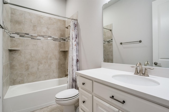 1043 Sarah St, Allen, TX 75013 - full bathroom featuring shower / tub combo with curtain, toilet, vanity, and tile patterned flooring