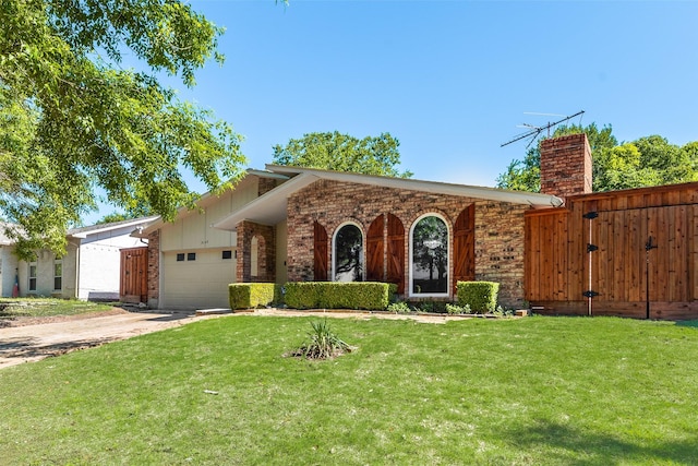 3243 Weather Vane Ln, Dallas, TX 75228 - view of front of home featuring brick siding, a garage, concrete driveway, and a chimney