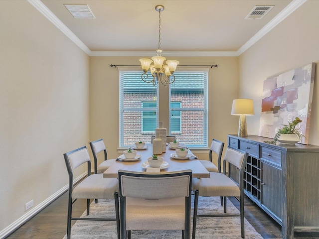 8400 Whistling Duck, Fort Worth, TX 76118 - dining area with dark wood finished floors, a chandelier, baseboards, and ornamental molding