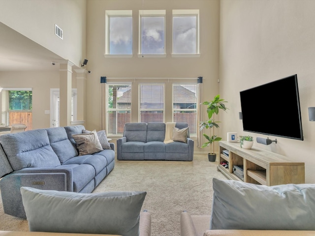 8400 Whistling Duck, Fort Worth, TX 76118 - carpeted living room with a high ceiling and plenty of natural light