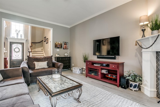 1420 Clearwater Ct, Grapevine, TX 76051 - living area with ornamental molding, wood finished floors, stairs, and baseboards