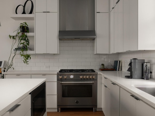 1510 N Washington Ave Unit 503, Dallas, TX 75204 - kitchen featuring open shelves, stainless steel range, modern cabinets, white cabinetry, and light countertops