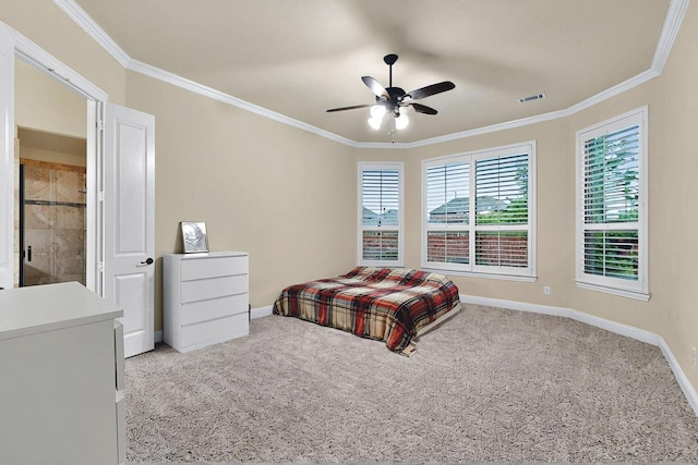 4018 Bear Creek Ct, Celina, TX 75078 - bedroom with crown molding, carpet, baseboards, and a ceiling fan