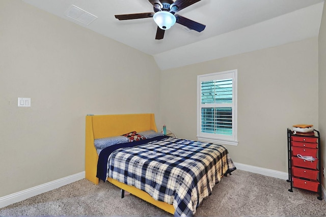 4018 Bear Creek Ct, Celina, TX 75078 - carpeted bedroom featuring baseboards, vaulted ceiling, and a ceiling fan