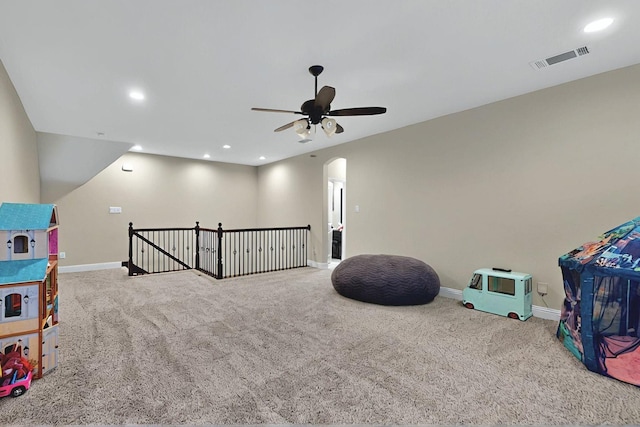 4018 Bear Creek Ct, Celina, TX 75078 - rec room with carpet flooring, baseboards, a ceiling fan, and recessed lighting