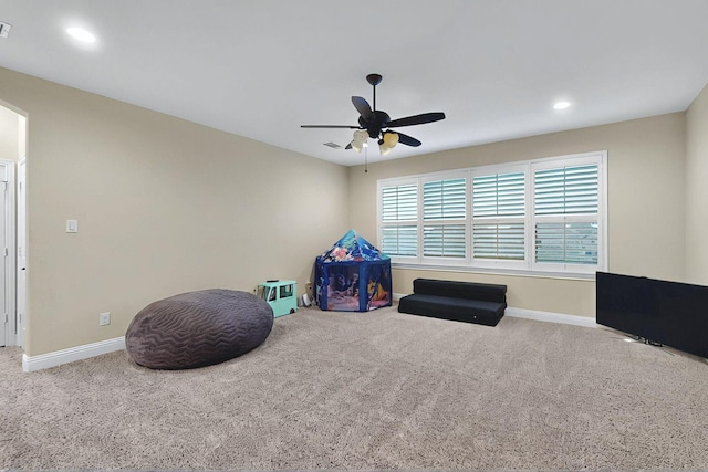 4018 Bear Creek Ct, Celina, TX 75078 - game room with carpet flooring, a ceiling fan, baseboards, and recessed lighting