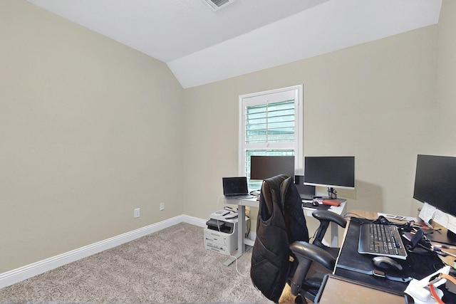 4018 Bear Creek Ct, Celina, TX 75078 - carpeted home office featuring lofted ceiling and baseboards
