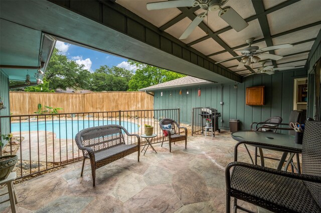 2715 Peach Tree Dr, Carrollton, TX 75006 - view of patio with ceiling fan and a fenced backyard