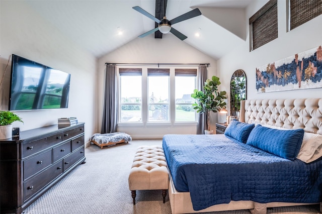 5208 Westfield Dr, Parker, TX 75002 - bedroom with carpet, high vaulted ceiling, recessed lighting, a ceiling fan, and beam ceiling