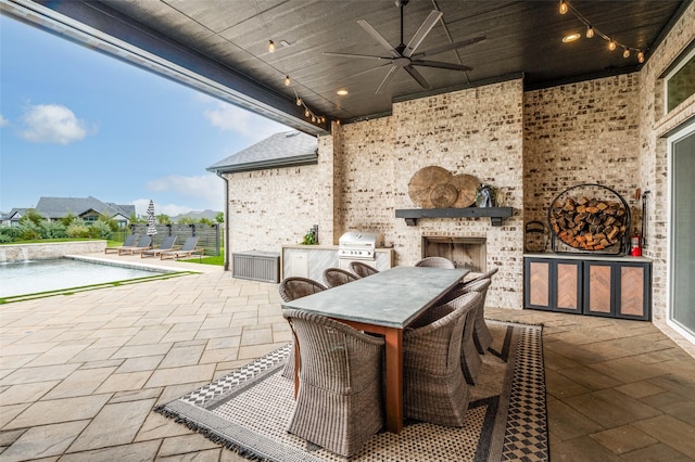 5208 Westfield Dr, Parker, TX 75002 - view of patio with a ceiling fan, area for grilling, outdoor dining space, and an outdoor pool