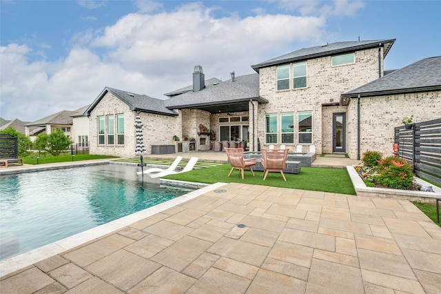 5208 Westfield Dr, Parker, TX 75002 - back of property featuring an outdoor living space, a patio area, a chimney, an outdoor pool, and fence