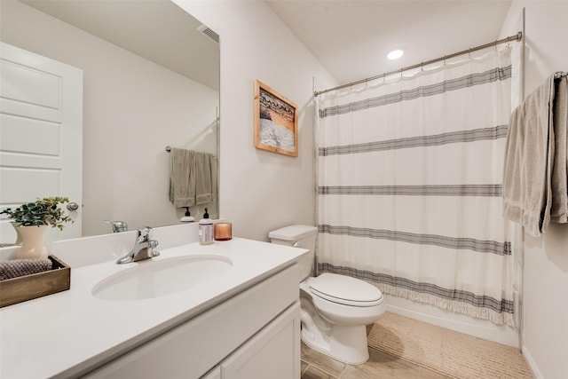 148 Greenback Trl, Fort Worth, TX 76131 - bathroom with vanity, toilet, shower / bathtub combination with curtain, and recessed lighting