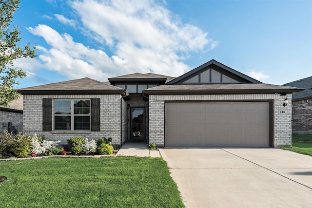 148 Greenback Trl, Fort Worth, TX 76131 - single story home with concrete driveway, a front yard, brick siding, and a garage