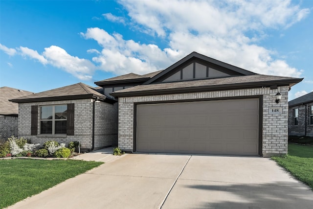 148 Greenback Trl, Fort Worth, TX 76131 - ranch-style home with driveway, an attached garage, brick siding, and a front yard