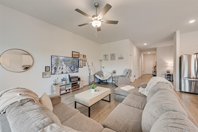 148 Greenback Trl, Fort Worth, TX 76131 - living room featuring light wood-style floors, ceiling fan, and recessed lighting