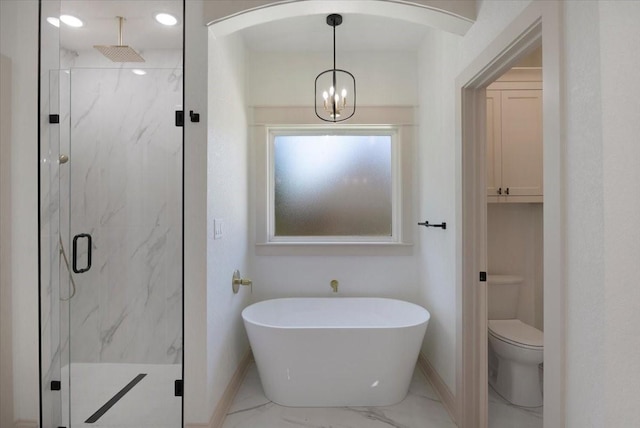 14541 Woodland Crk, Tyler, TX 75706 - full bathroom featuring marble finish floors, baseboards, a marble finish shower, and toilet