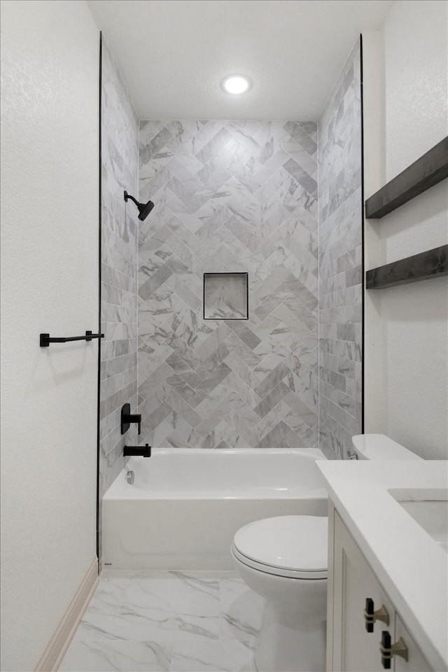 14541 Woodland Crk, Tyler, TX 75706 - bathroom with toilet, shower / bath combination, vanity, recessed lighting, and baseboards