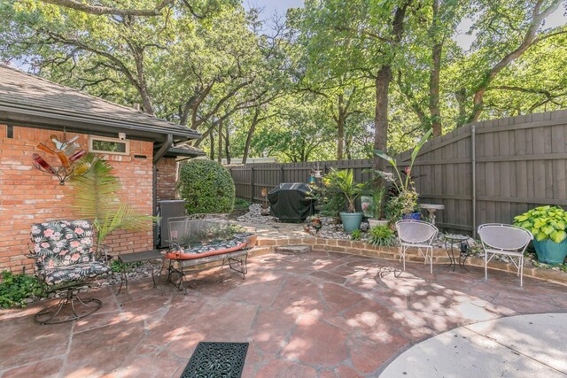 view of patio with a fenced backyard and grilling area