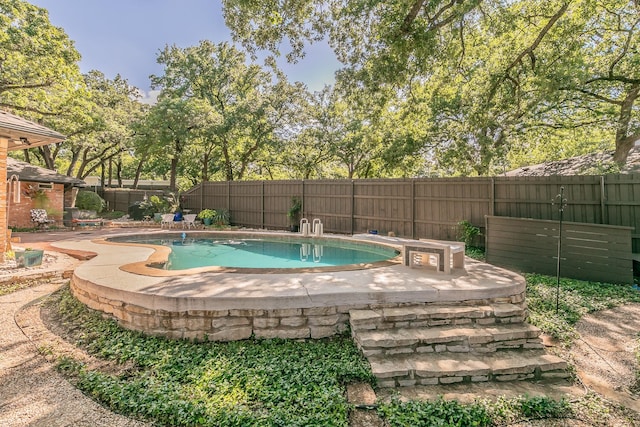 view of pool with a fenced backyard and a patio area