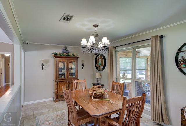451 Burney St, Coushatta, LA 71019 - dining area featuring a chandelier, crown molding, baseboards, and light stone finish flooring