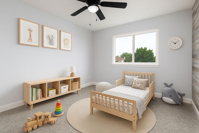 1315 Falcon Dr, Lewisville, TX 75077 - carpeted bedroom featuring baseboards and a ceiling fan