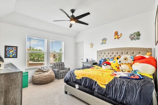 6273 El Capitan St, Fort Worth, TX 76179 - bedroom with carpet floors, vaulted ceiling, and ceiling fan