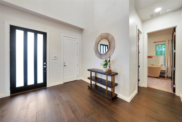 3520 Valmur Ave, Colleyville, TX 76034 - foyer entrance with dark wood finished floors and baseboards