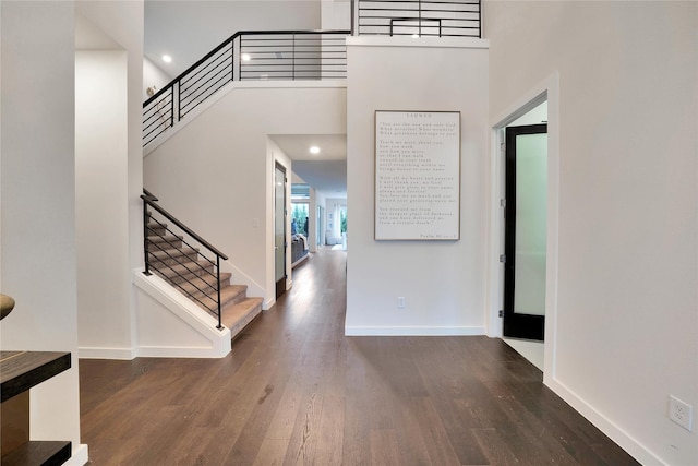 3520 Valmur Ave, Colleyville, TX 76034 - foyer featuring stairs, wood finished floors, baseboards, a high ceiling, and recessed lighting