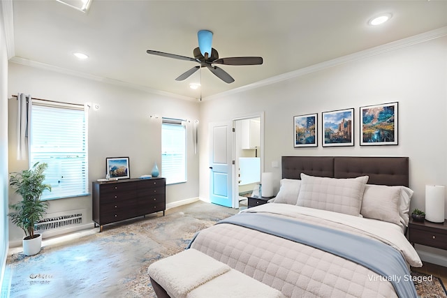 2425 Plymouth Rock Rd, Abilene, TX 79601 - bedroom with ornamental molding, baseboards, recessed lighting, and a ceiling fan