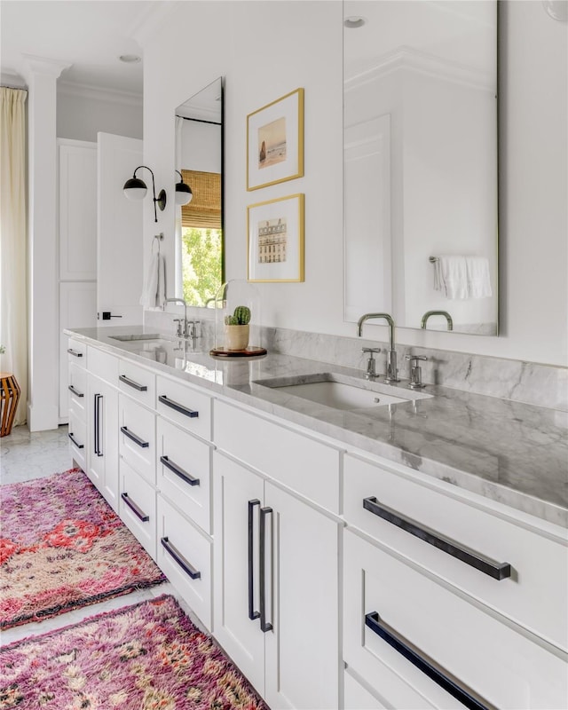 6905 Northridge Dr, Dallas, TX 75214 - full bath featuring ornamental molding and double vanity