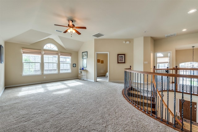 314 Trakehner Trl, Celina, TX 75009 - unfurnished room featuring healthy amount of natural light, a ceiling fan, carpet flooring, baseboards, and vaulted ceiling