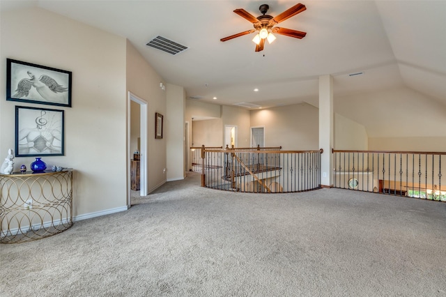 314 Trakehner Trl, Celina, TX 75009 - spare room featuring carpet floors, ceiling fan, vaulted ceiling, baseboards, and recessed lighting