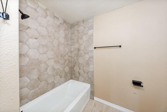 1941 State Highway 59 S, Bowie, TX 76230 - bathroom featuring a shower, a bathtub, baseboards, and wood finished floors