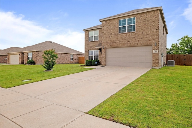 240 Willow Creek Ln, Terrell, TX 75160 - traditional home with brick siding, driveway, an attached garage, and central air condition unit